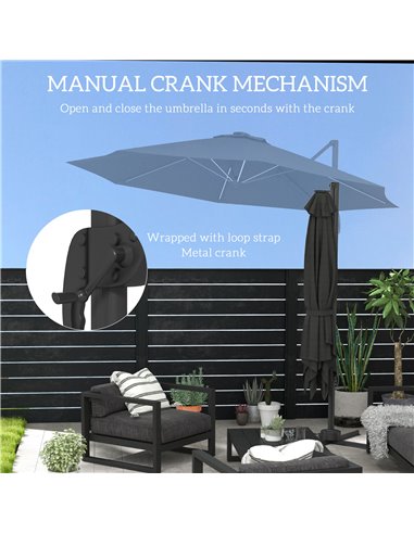 Outsunny 3(m) Adjustable Cantilever Parasol with Base, Solar LED Lights, Dark Grey 84D-110V03CG