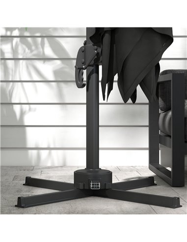 Outsunny 3(m) Adjustable Cantilever Parasol with Base, Solar LED Lights, Dark Grey 84D-110V03CG