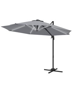 Outsunny 3(m) Adjustable Cantilever Parasol with Base, Solar LED Lights, Light Grey 84D-110V03LG