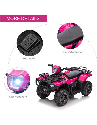 HOMCOM 12V Kids Quad Bike with Forward Reverse Functions, Ride On ATV with Music, LED Headlights, for Ages 3-5 Years - Pink