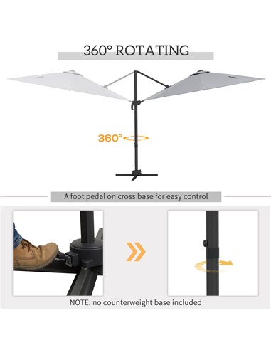 Outsunny 3(m) Adjustable Cantilever Parasol with Base, Solar LED Lights, Light Grey 84D-110V03LG