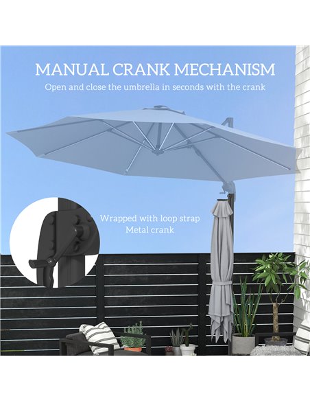 Outsunny 3(m) Adjustable Cantilever Parasol with Base, Solar LED Lights, Light Grey 84D-110V03LG - pic 55212 | FastDaddyshop