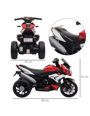 HOMCOM Kids 6V Battery Steel Enforced Motorcycle Ride On Trike Red