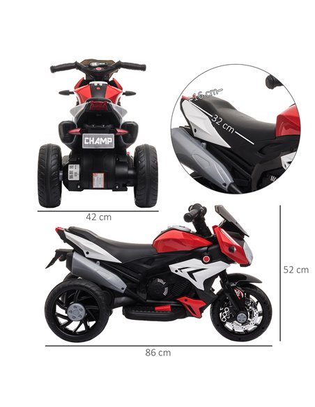 HOMCOM Kids 6V Battery Steel Enforced Motorcycle Ride On Trike Red - pic 5525 | FastDaddyshop