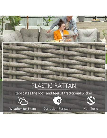 Outsunny 8-Seater Outdoor PE Rattan Sofa Set Conversation Set w/ Fire Pit Table, L-Shape Sofa, Footstool, Olefin Cushions and Fu - pic 55256 | FastDaddyshop