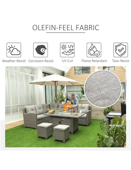 Outsunny 8-Seater Outdoor PE Rattan Sofa Set Conversation Set w/ Fire Pit Table, L-Shape Sofa, Footstool, Olefin Cushions and Fu - pic 55257 | FastDaddyshop