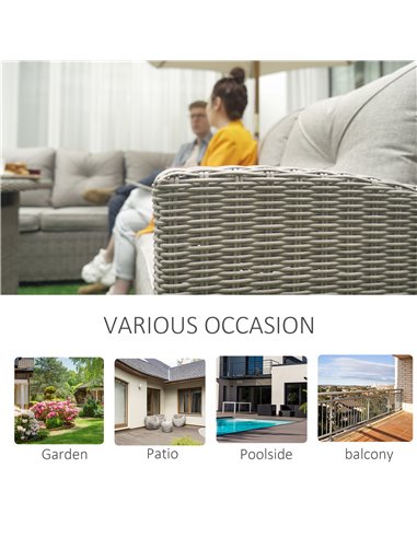 Outsunny 8-Seater Outdoor PE Rattan Sofa Set Conversation Set w/ Fire Pit Table, L-Shape Sofa, Footstool, Olefin Cushions and Fu