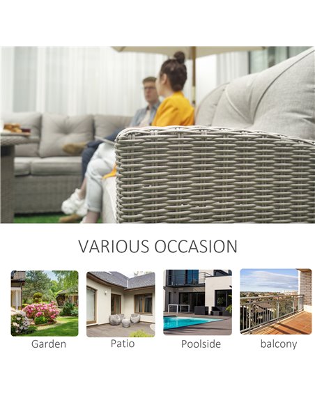 Outsunny 8-Seater Outdoor PE Rattan Sofa Set Conversation Set w/ Fire Pit Table, L-Shape Sofa, Footstool, Olefin Cushions and Fu - pic 55258 | FastDaddyshop
