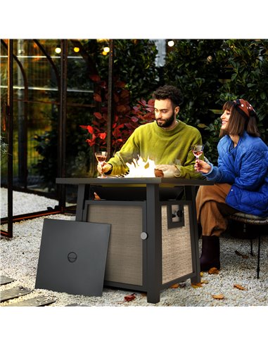 Outsunny 50,000 BTU Gas Fire Pit Table with Cover and Glass Beads, Brown 842-338V70BN