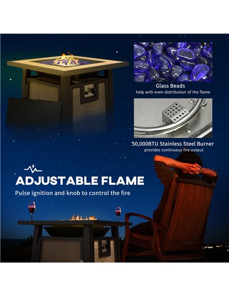 Outsunny 50,000 BTU Gas Fire Pit Table with Cover and Glass Beads, Brown 842-338V70BN - pic 55264 | FastDaddyshop