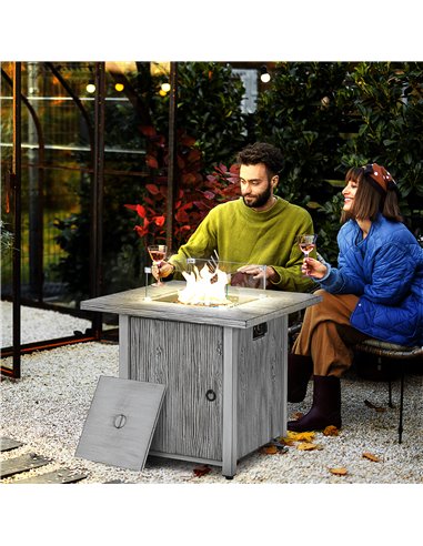 Outsunny 40,000 BTU Gas Fire Pit Table with Cover, Glass Screen, Grey 842-346V70GY