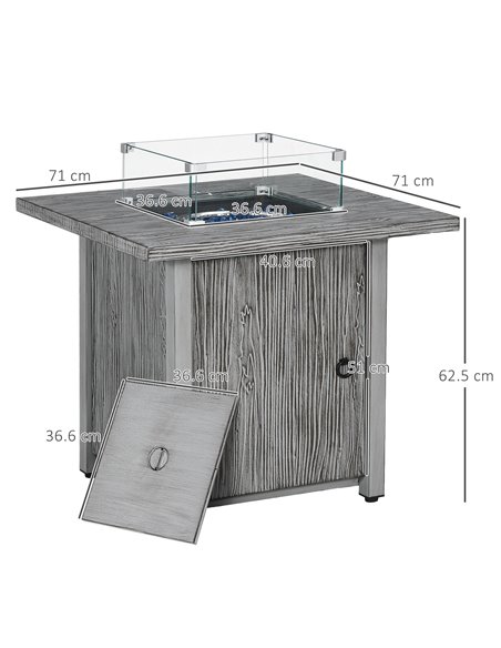 Outsunny 40,000 BTU Gas Fire Pit Table with Cover, Glass Screen and Glass Beads, Grey 842-346V70GY - pic 55271 | FastDaddyshop