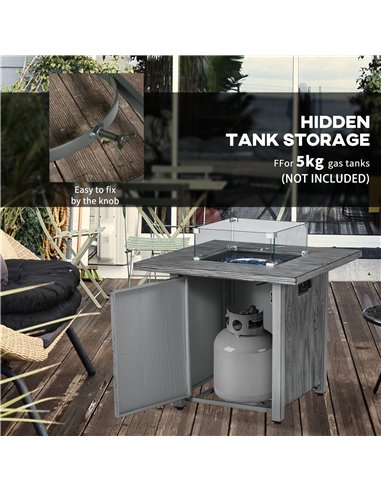 Outsunny 40,000 BTU Gas Fire Pit Table with Cover, Glass Screen and Glass Beads, Grey 842-346V70GY