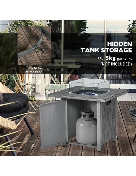 Outsunny 40,000 BTU Gas Fire Pit Table with Cover, Glass Screen and Glass Beads, Grey 842-346V70GY - pic 55274 | FastDaddyshop