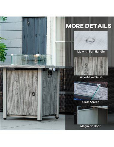 Outsunny 40,000 BTU Gas Fire Pit Table with Cover, Glass Screen and Glass Beads, Grey 842-346V70GY
