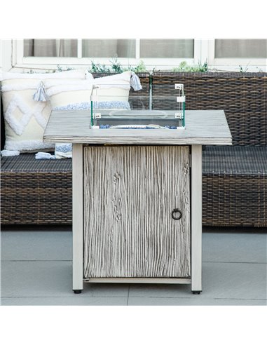 Outsunny 40,000 BTU Gas Fire Pit Table with Cover, Glass Screen and Glass Beads, Grey 842-346V70GY