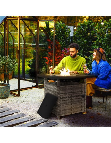 Outsunny Outdoor PE Rattan Fire Pits for Garden, 50,000 BTU Propane Fire Pit Table with Glass Wind Guard, Mixed Grey 867-209V70G