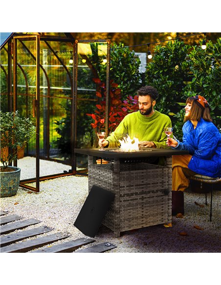 Outsunny Outdoor PE Rattan Fire Pits for Garden, 50,000 BTU Propane Fire Pit Table with Glass Wind Guard, Mixed Grey 867-209V70G - pic 55288 | FastDaddyshop