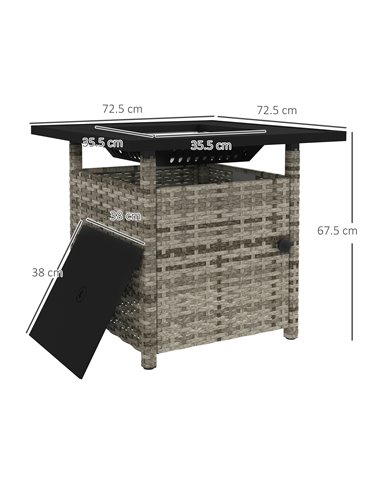 Outsunny Outdoor PE Rattan Fire Pits for Garden, 50,000 BTU Propane Fire Pit Table with Glass Wind Guard, Mixed Grey 867-209V70G