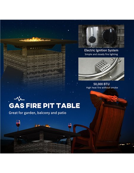Outsunny Outdoor PE Rattan Fire Pits for Garden, 50,000 BTU Propane Fire Pit Table with Glass Wind Guard, Mixed Grey 867-209V70G - pic 55290 | FastDaddyshop