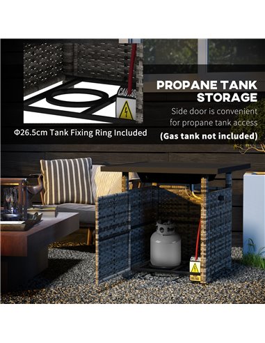 Outsunny Outdoor PE Rattan Fire Pits for Garden, 50,000 BTU Propane Fire Pit Table with Glass Wind Guard, Mixed Grey 867-209V70G
