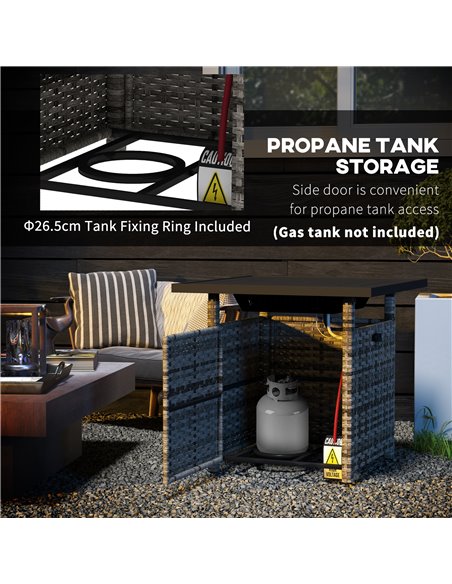 Outsunny Outdoor PE Rattan Fire Pits for Garden, 50,000 BTU Propane Fire Pit Table with Glass Wind Guard, Mixed Grey 867-209V70G - pic 55291 | FastDaddyshop