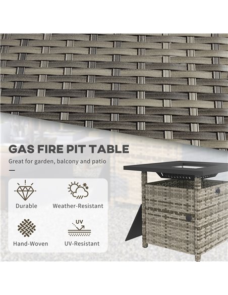 Outsunny Outdoor PE Rattan Fire Pits for Garden, 50,000 BTU Propane Fire Pit Table with Glass Wind Guard, Mixed Grey 867-209V70G - pic 55293 | FastDaddyshop