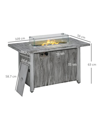 Outsunny 50,000 BTU Gas Fire Pit Table with Cover, Glass Screen and Glass Beads, Grey 842-345V70GY