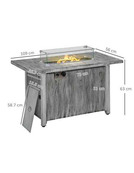 Outsunny 50,000 BTU Gas Fire Pit Table with Cover, Glass Screen and Glass Beads, Grey 842-345V70GY - pic 55298 | FastDaddyshop