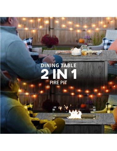Outsunny 50,000 BTU Gas Fire Pit Table with Cover, Glass Screen and Glass Beads, Grey 842-345V70GY