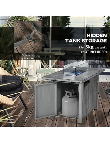 Outsunny 50,000 BTU Gas Fire Pit Table with Cover, Glass Screen and Glass Beads, Grey 842-345V70GY