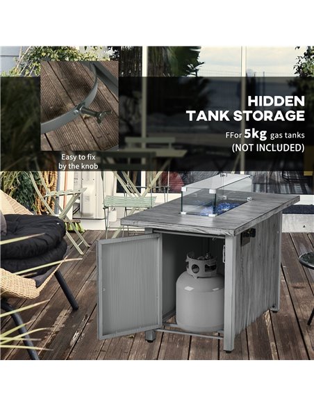 Outsunny 50,000 BTU Gas Fire Pit Table with Cover, Glass Screen and Glass Beads, Grey 842-345V70GY - pic 55301 | FastDaddyshop