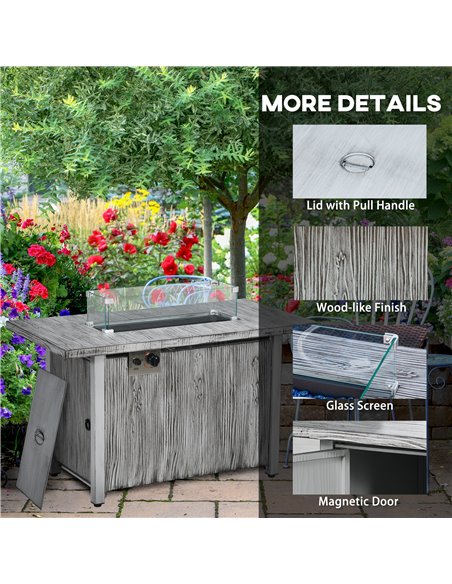 Outsunny 50,000 BTU Gas Fire Pit Table with Cover, Glass Screen and Glass Beads, Grey 842-345V70GY - pic 55303 | FastDaddyshop