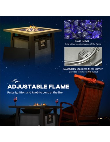 Outsunny Gas Fire Pit Table, 50,000 BTU with Protective Cover and Decorative Glass Beads, Dark Grey 842-338V70CG