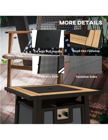 Outsunny Gas Fire Pit Table, 50,000 BTU with Protective Cover and Decorative Glass Beads, Dark Grey 842-338V70CG
