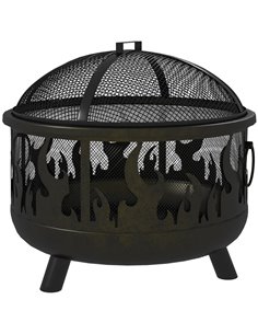 Outsunny Metal Firepit Bowl, 2-In-1 Outdoor Round Fire Pit, Black 842-169V01BK