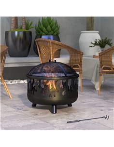Outsunny Metal Firepit Bowl, 2-In-1 Outdoor Round Fire Pit, Black 842-169V01BK 2