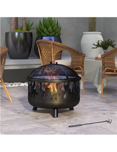 Outsunny Metal Firepit Bowl, 2-In-1 Outdoor Round Fire Pit with Lid, Grill, Poker, Handles for Camping, BBQ, Bonfire, Wood Burni