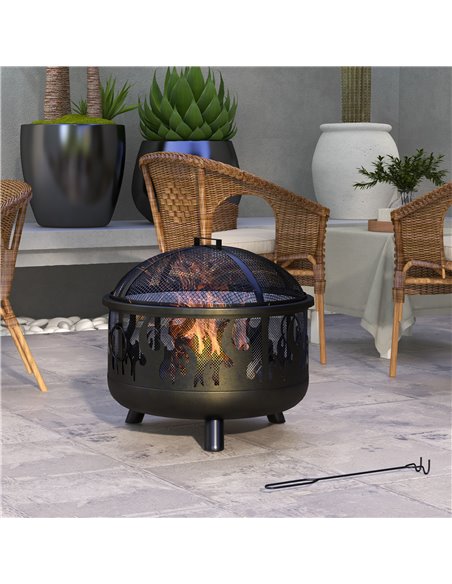 Outsunny Metal Firepit Bowl, 2-In-1 Outdoor Round Fire Pit with Lid, Grill, Poker, Handles for Camping, BBQ, Bonfire, Wood Burni - pic 55315 | FastDaddyshop