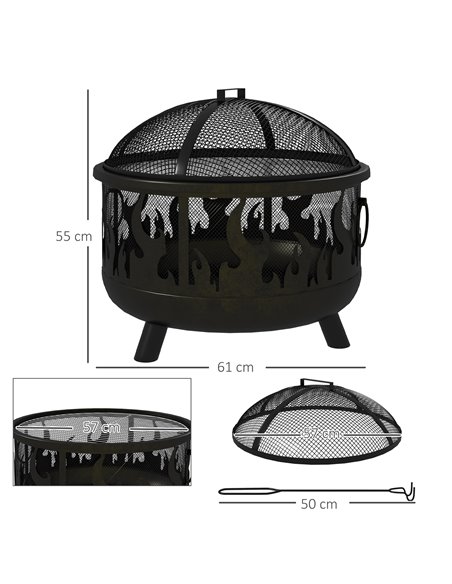 Outsunny Metal Firepit Bowl, 2-In-1 Outdoor Round Fire Pit with Lid, Grill, Poker, Handles for Camping, BBQ, Bonfire, Wood Burni - pic 55316 | FastDaddyshop