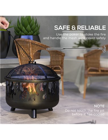 Outsunny Metal Firepit Bowl, 2-In-1 Outdoor Round Fire Pit with Lid, Grill, Poker, Handles for Camping, BBQ, Bonfire, Wood Burni