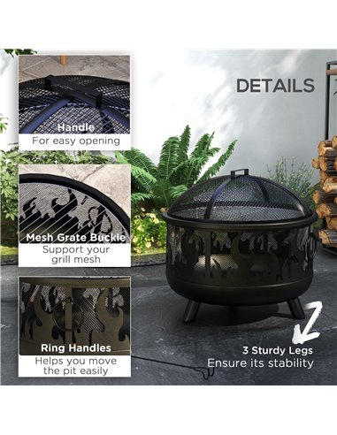 Outsunny Metal Firepit Bowl, 2-In-1 Outdoor Round Fire Pit with Lid, Grill, Poker, Handles for Camping, BBQ, Bonfire, Wood Burni