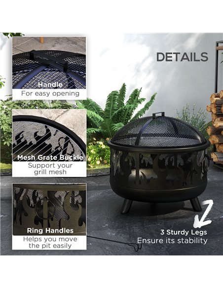 Outsunny Metal Firepit Bowl, 2-In-1 Outdoor Round Fire Pit with Lid, Grill, Poker, Handles for Camping, BBQ, Bonfire, Wood Burni - pic 55319 | FastDaddyshop