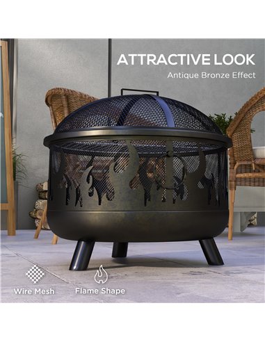 Outsunny Metal Firepit Bowl, 2-In-1 Outdoor Round Fire Pit with Lid, Grill, Poker, Handles for Camping, BBQ, Bonfire, Wood Burni