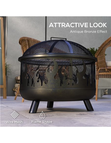 Outsunny Metal Firepit Bowl, 2-In-1 Outdoor Round Fire Pit with Lid, Grill, Poker, Handles for Camping, BBQ, Bonfire, Wood Burni - pic 55320 | FastDaddyshop