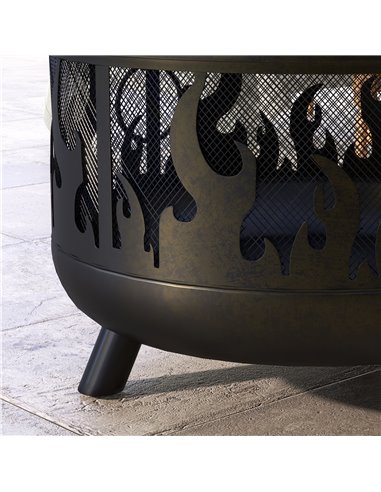 Outsunny Metal Firepit Bowl, 2-In-1 Outdoor Round Fire Pit with Lid, Grill, Poker, Handles for Camping, BBQ, Bonfire, Wood Burni