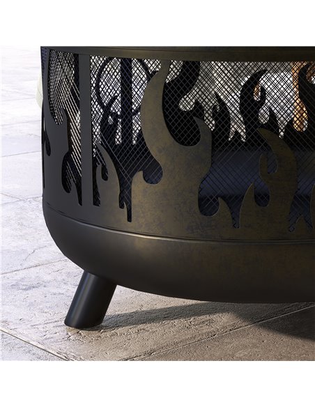 Outsunny Metal Firepit Bowl, 2-In-1 Outdoor Round Fire Pit with Lid, Grill, Poker, Handles for Camping, BBQ, Bonfire, Wood Burni - pic 55322 | FastDaddyshop