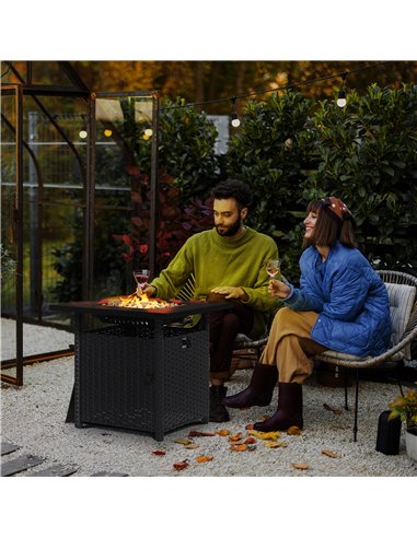 Outsunny Rattan Garden Fire Pit, 50,000 BTU Propane Fire Table, Black 867-209V70BK