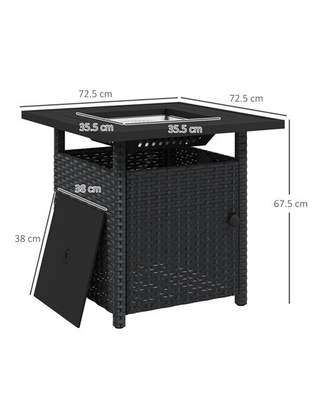 Outsunny Rattan Garden Fire Pit, 50,000 BTU Propane Fire Table with Glass Wind Guard, Black 867-209V70BK - pic 55325 | FastDaddyshop