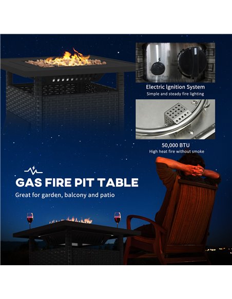 Outsunny Rattan Garden Fire Pit, 50,000 BTU Propane Fire Table with Glass Wind Guard, Black 867-209V70BK - pic 55326 | FastDaddyshop